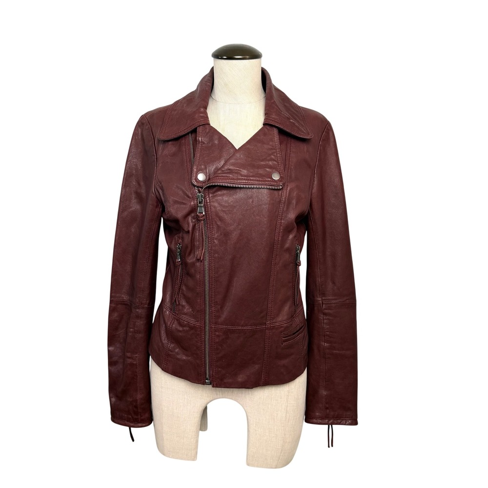 Womens Brown Leather Moto Jacket Asymmetrical Zip Y2K Flip Phone Pocket Size S